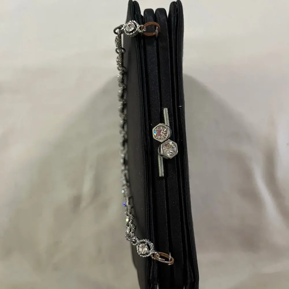 Vtg Y2K 2000s Black Jewel Handle Mini Purse Bag Wristlet Prom Hoco Formal
